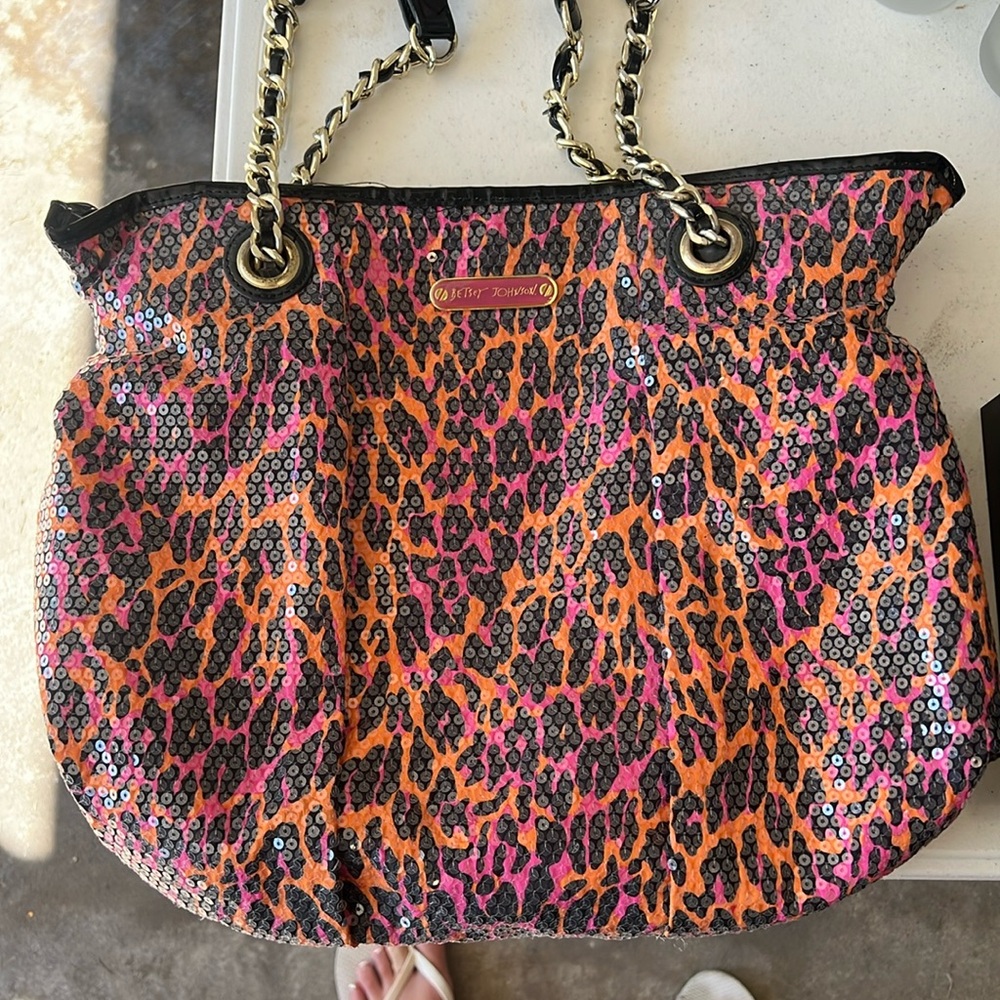 Betsey Johnson Pink and Orange Cheetah Purse